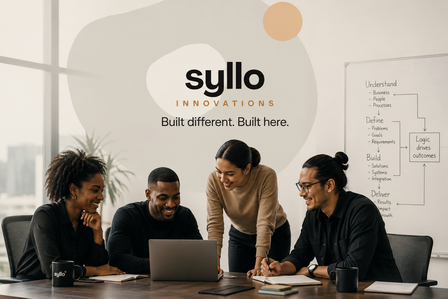 Syllo Innovations team collaborating around a laptop